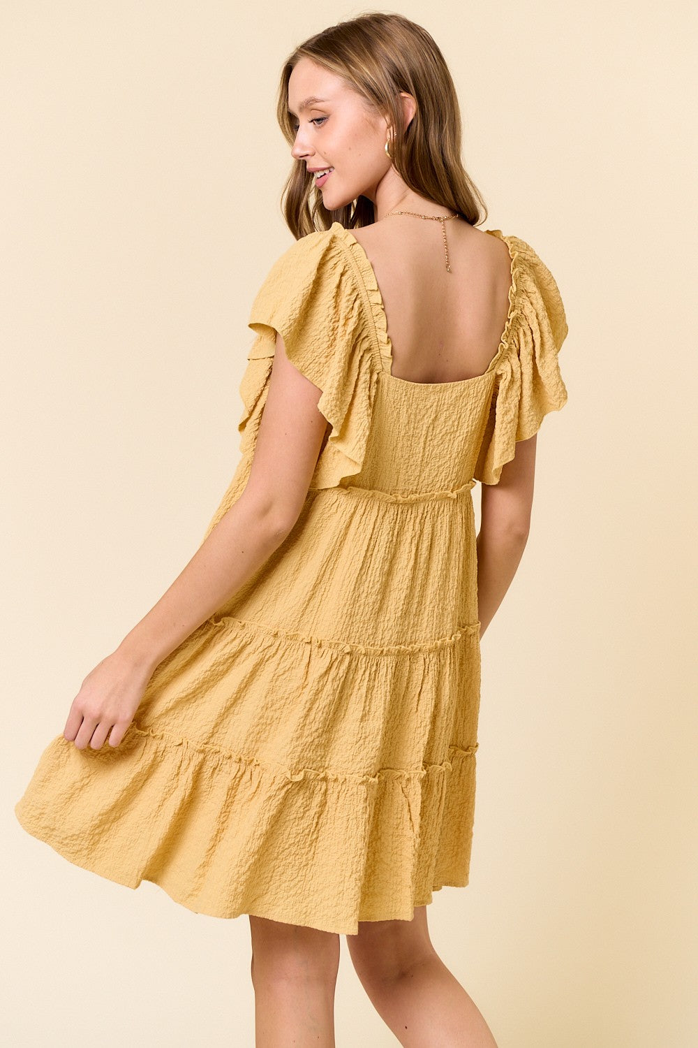 Babydoll Woven Dress With Ruffle Sleeve