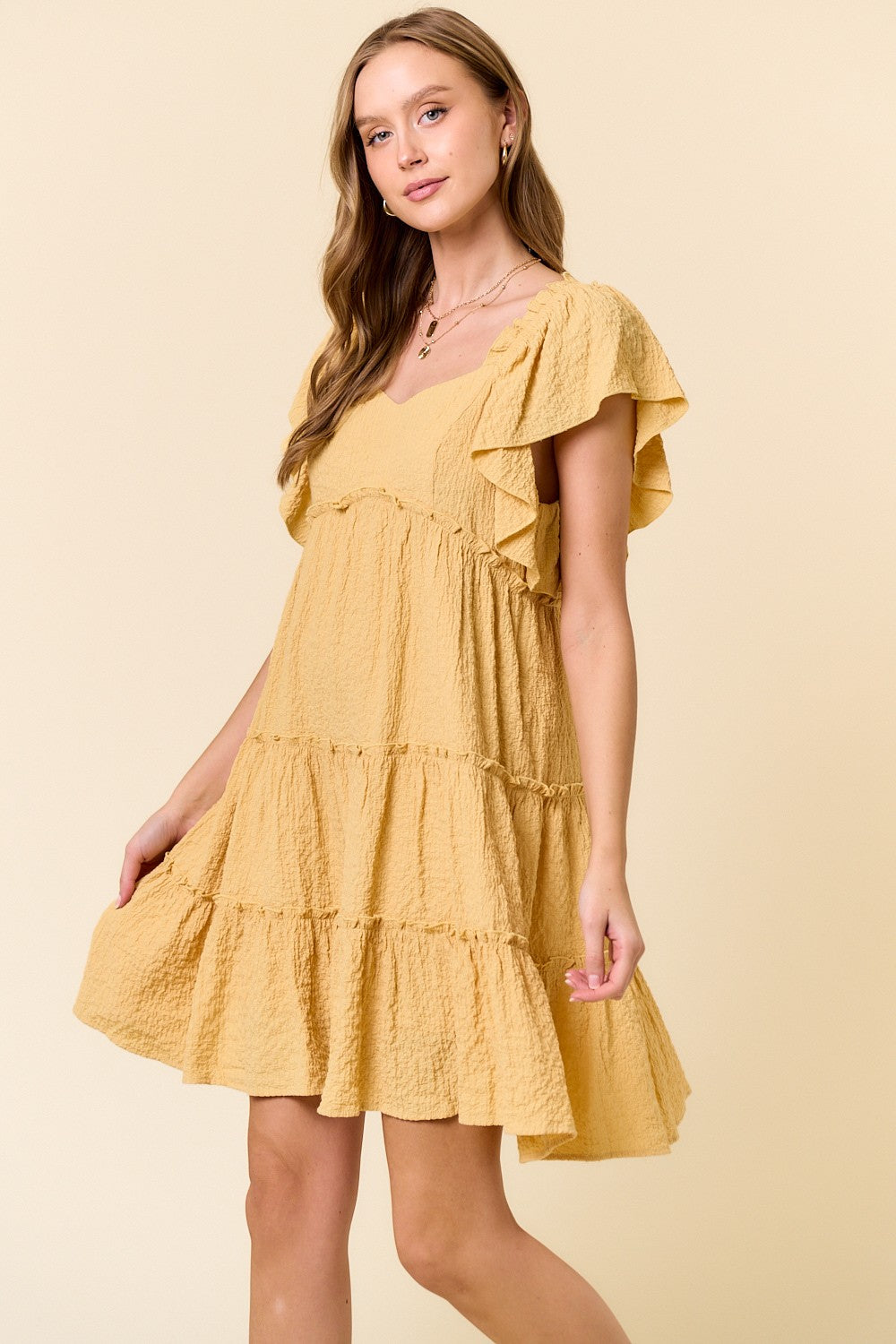 Babydoll Woven Dress With Ruffle Sleeve