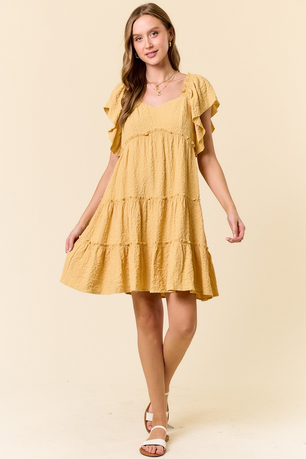 Babydoll Woven Dress With Ruffle Sleeve