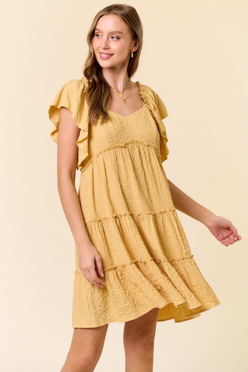 Babydoll Woven Dress With Ruffle Sleeve