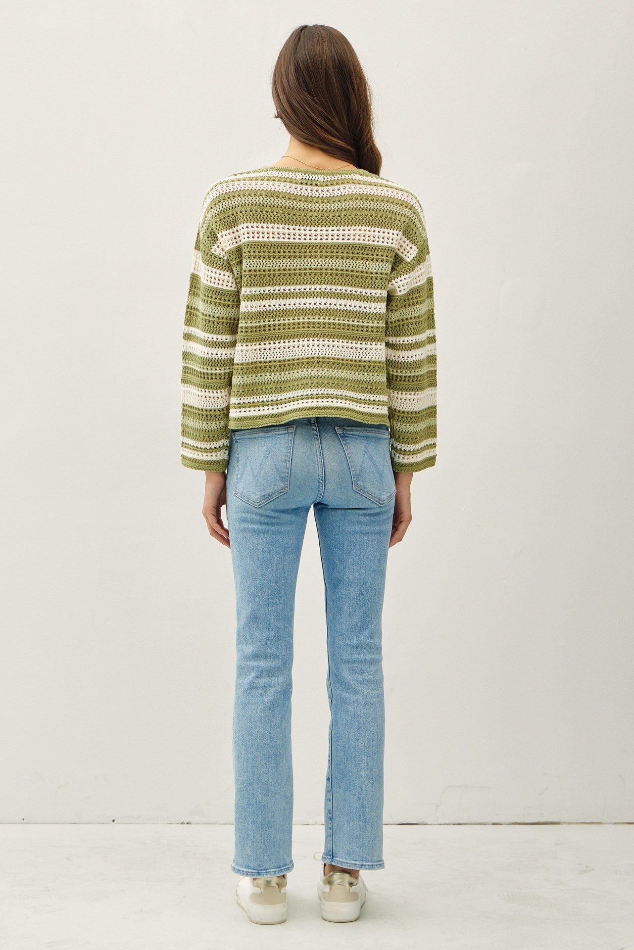 Striped Breezy Crochet Sweater in Lime