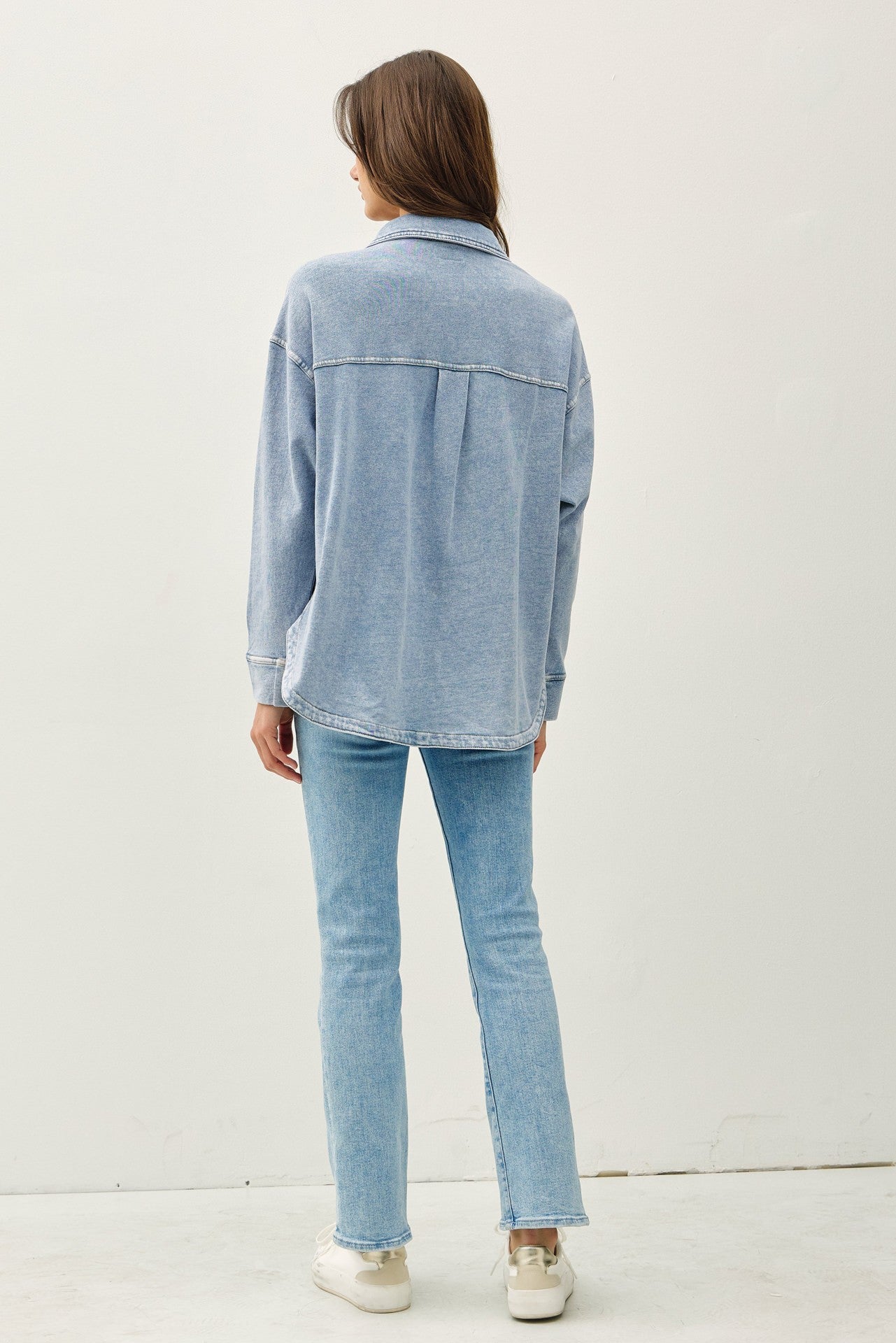 Washed Vintage Shacket in Light Denim