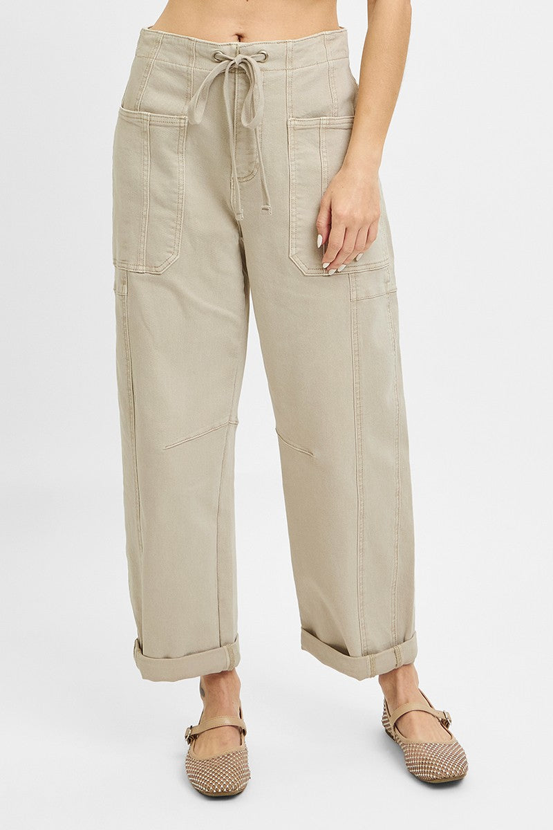 High Rise Crop Wide Barrel Cargo Pocket Pants