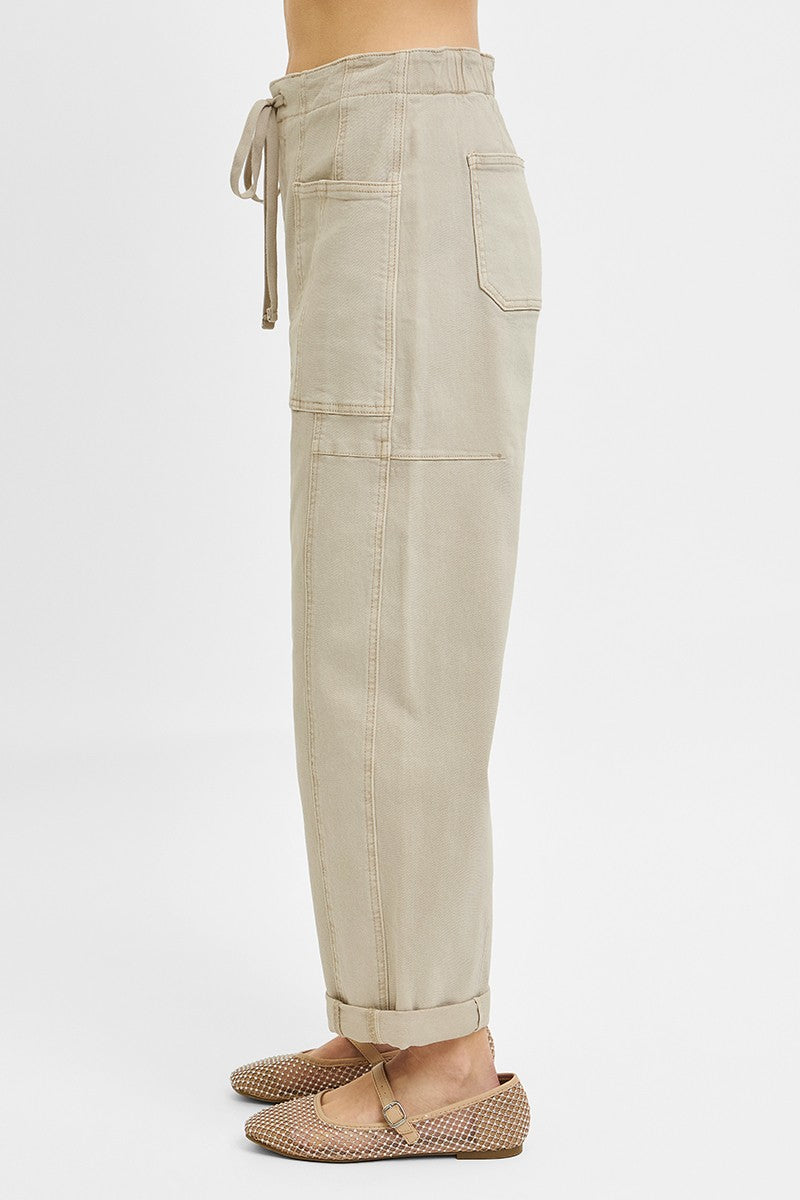 High Rise Crop Wide Barrel Cargo Pocket Pants