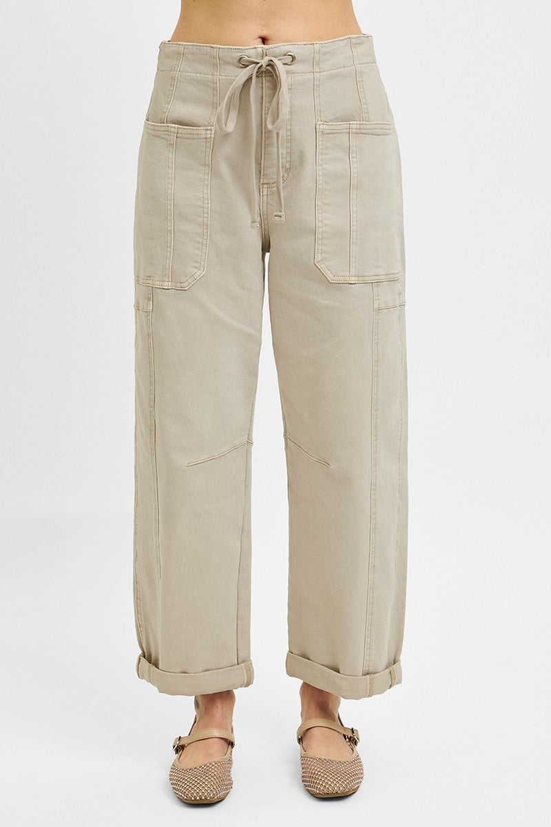 High Rise Crop Wide Barrel Cargo Pocket Pants