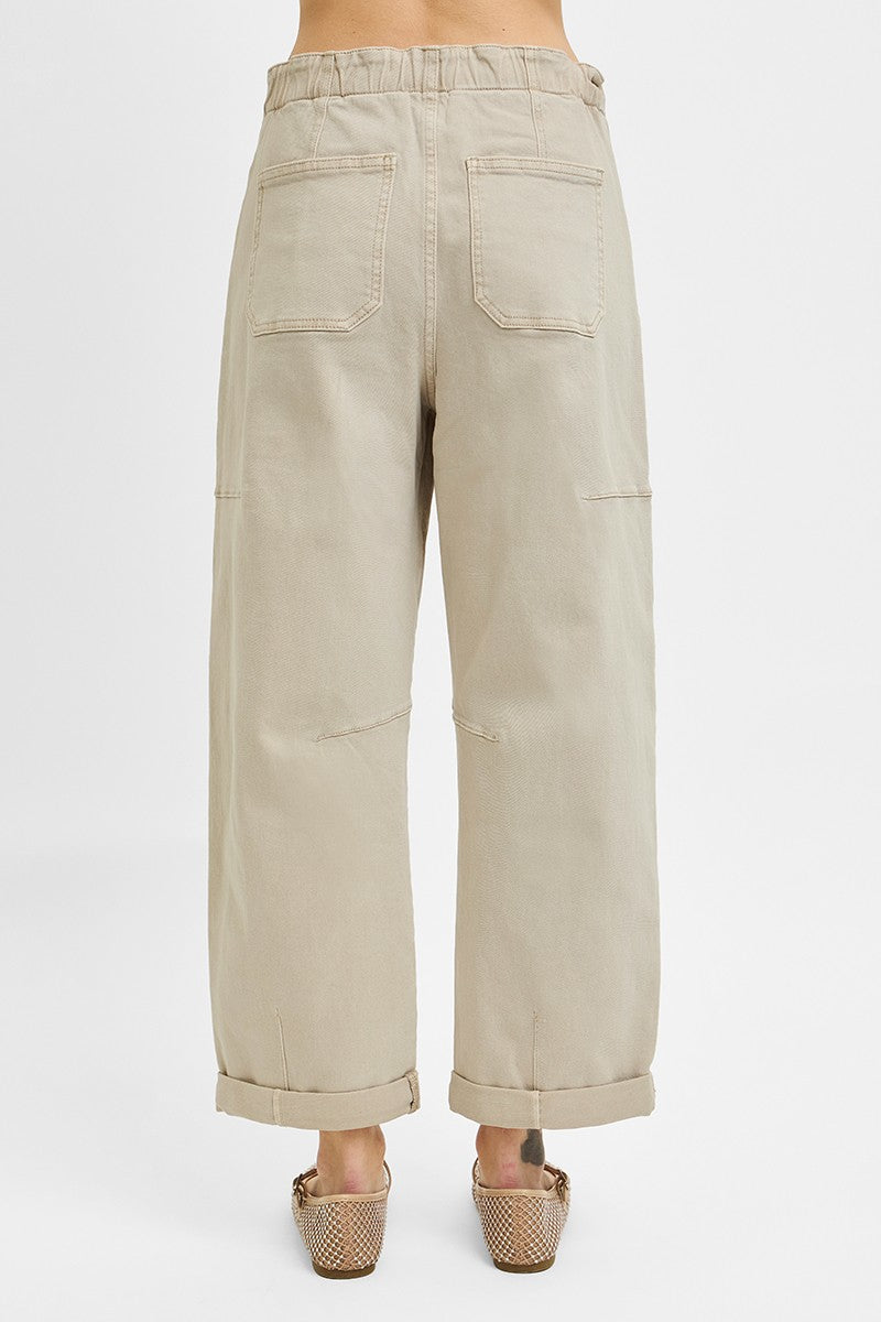 High Rise Crop Wide Barrel Cargo Pocket Pants