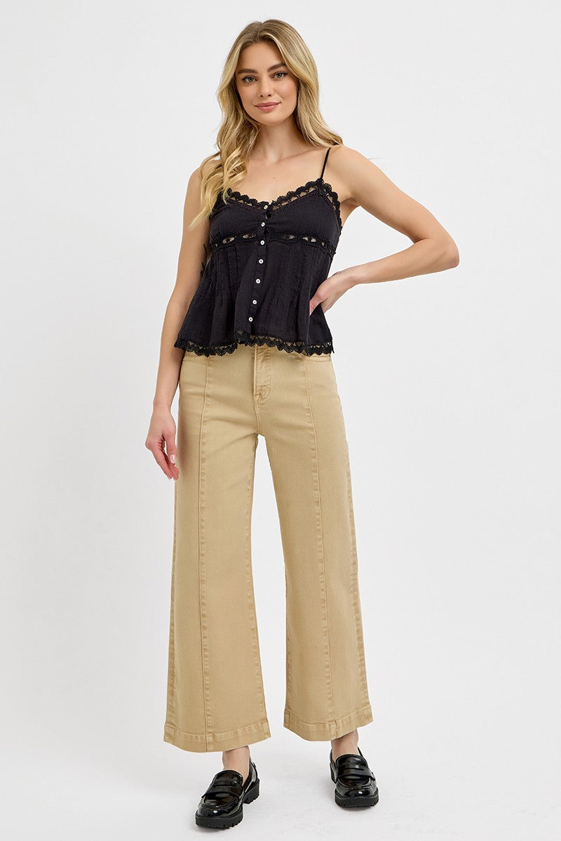 Tummy Control High Rise Crop Wide Jeans