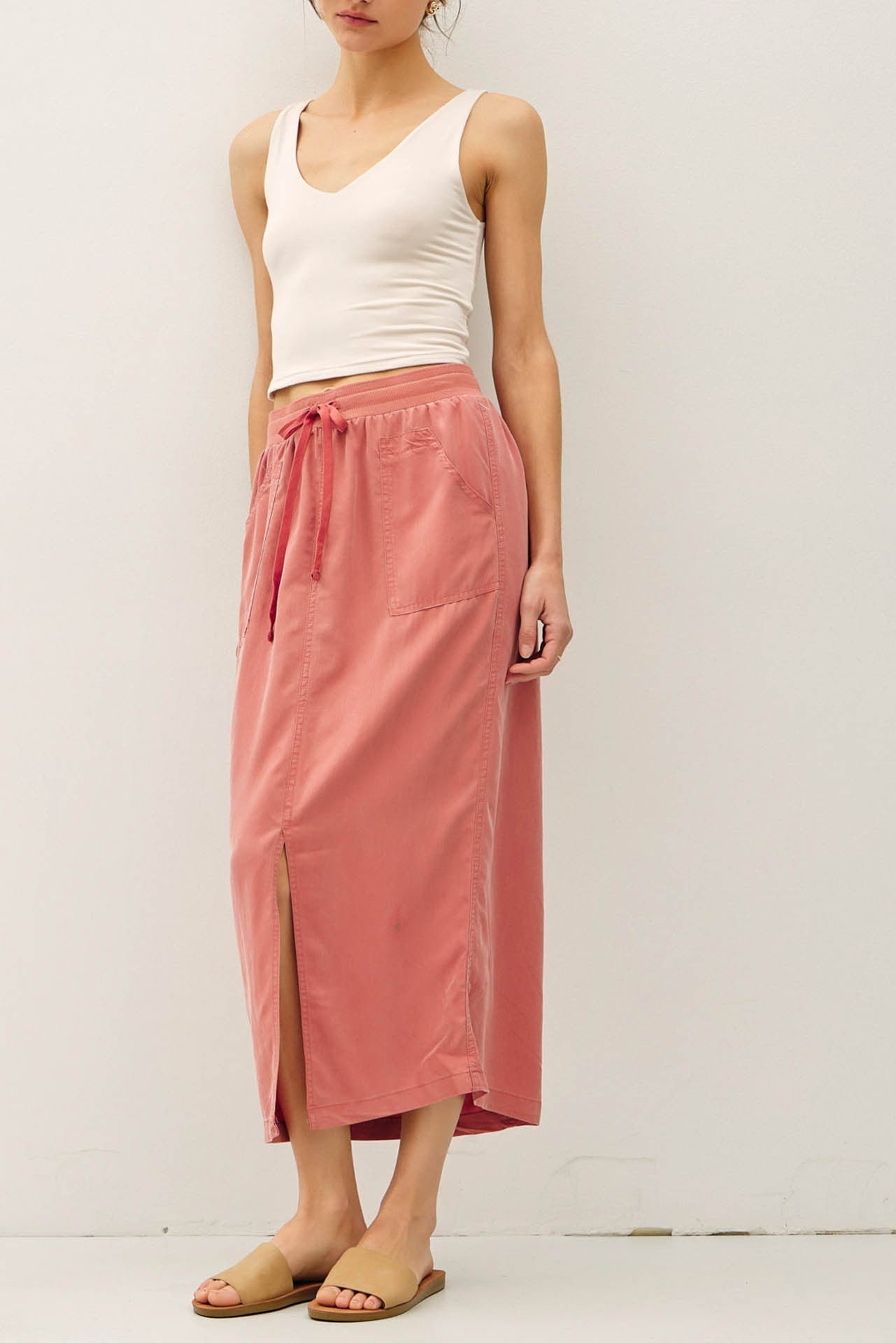 Tencel Midi Skirt in Dusty Coral