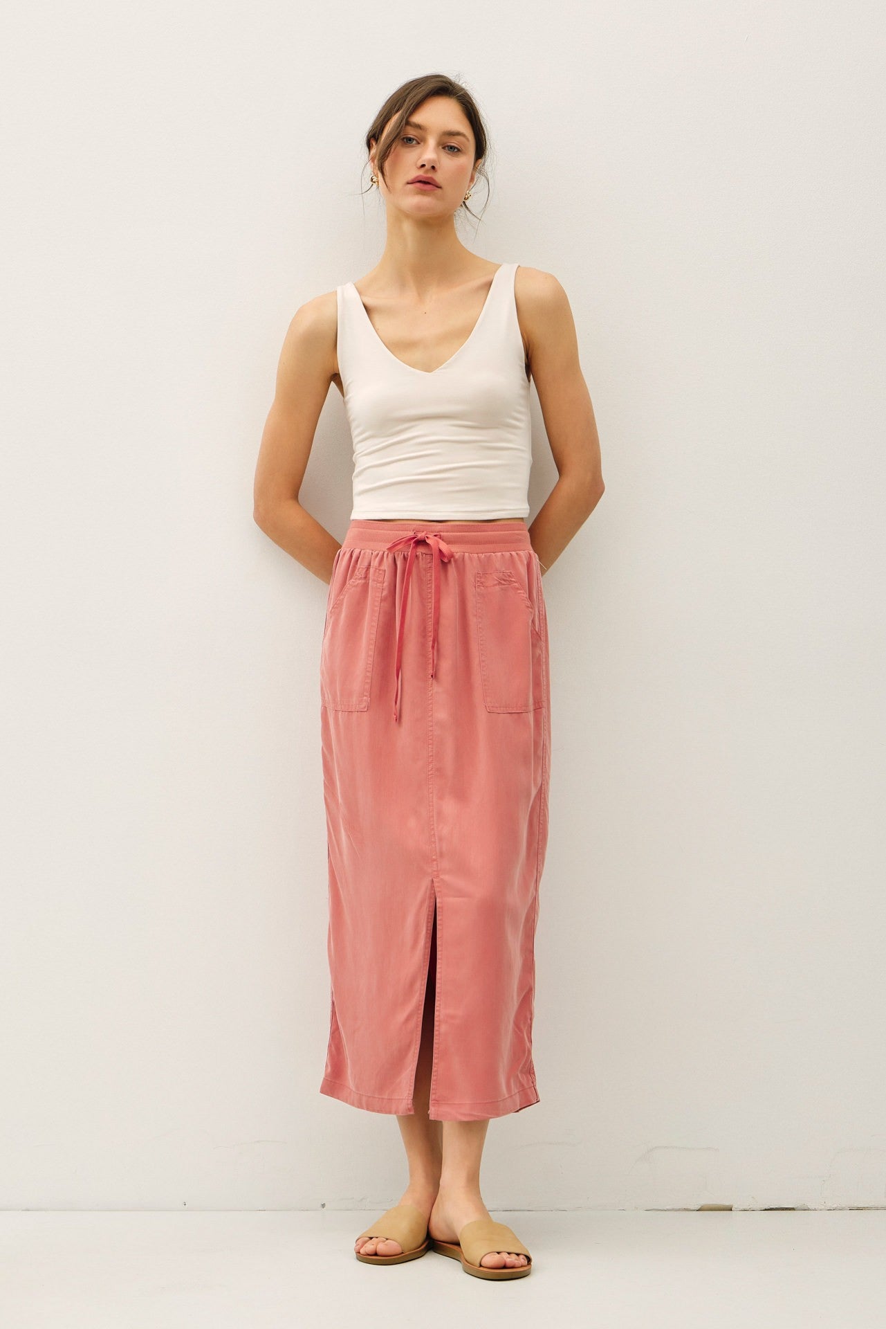 Tencel Midi Skirt in Dusty Coral