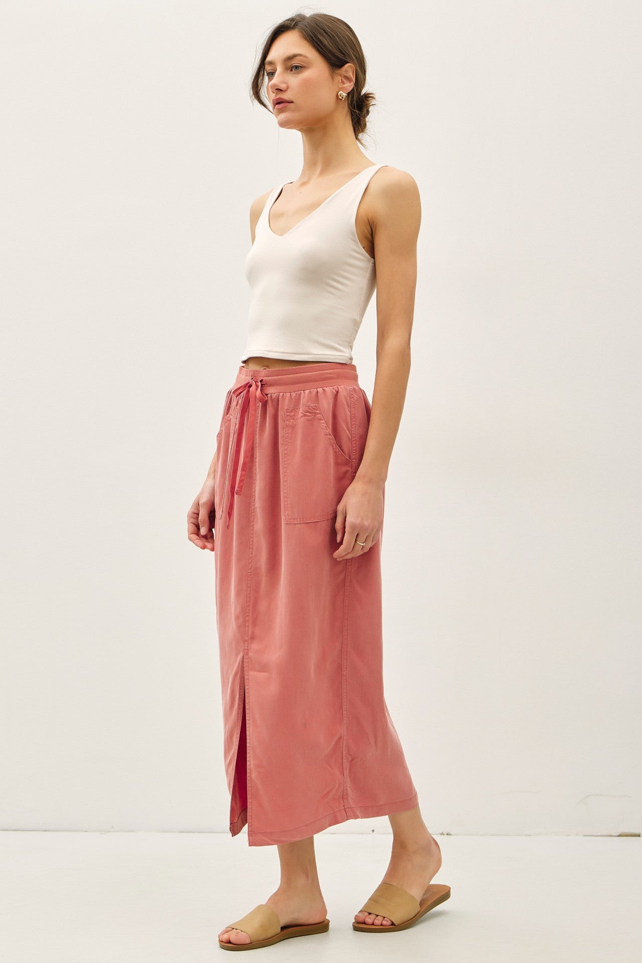 Tencel Midi Skirt in Dusty Coral