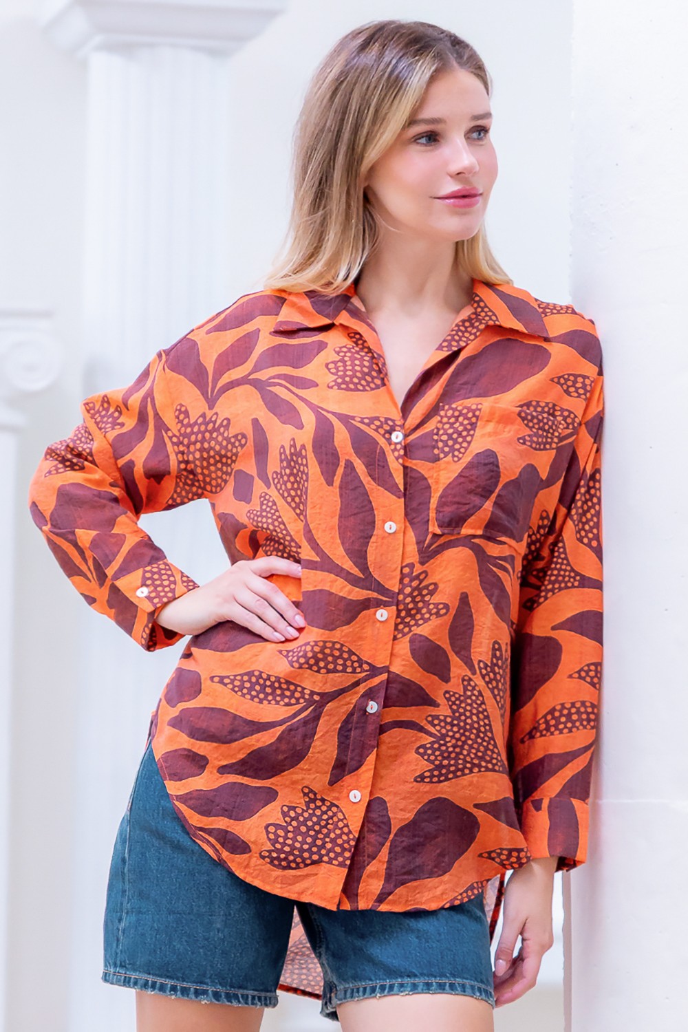 Button Down Leaf Printed Shirt