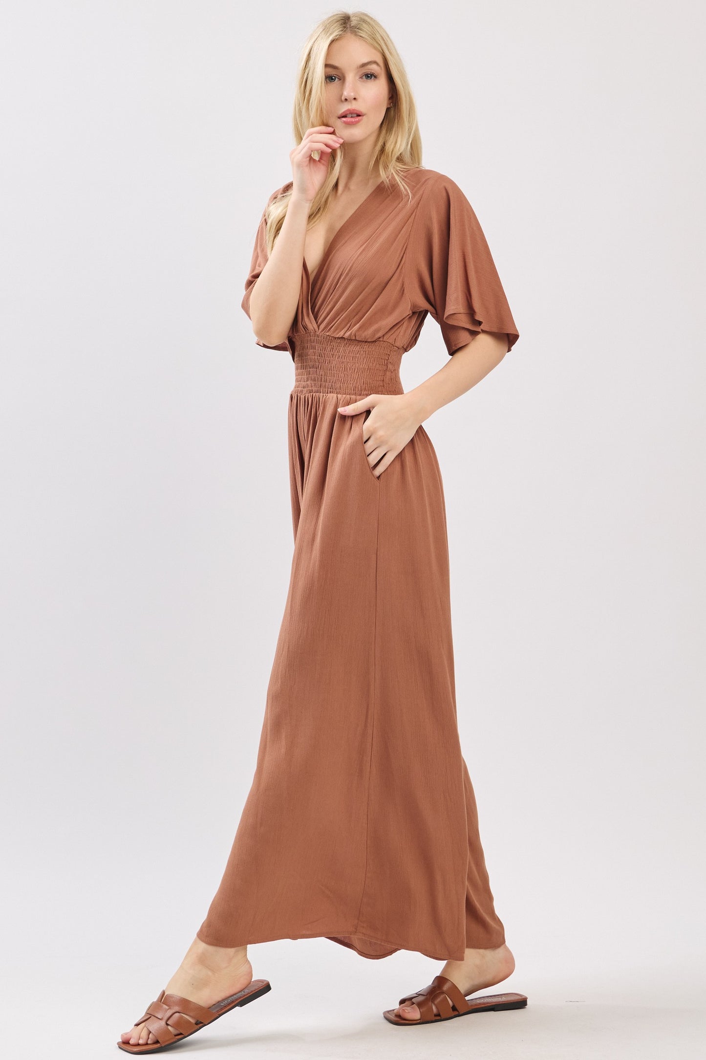 Gauze Smocked Waist Jumpsuit