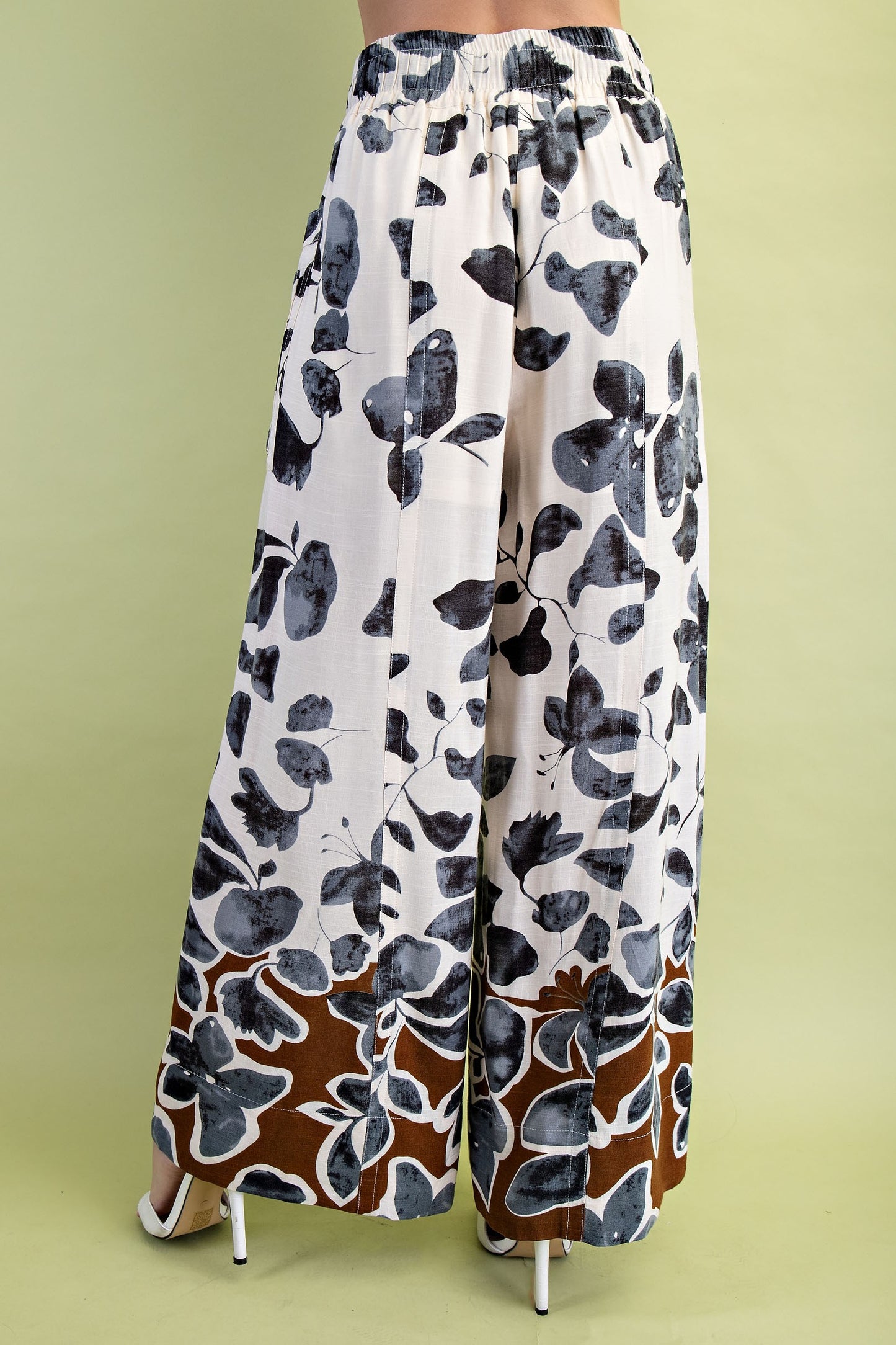 Leaf Print Wide Leg Pants