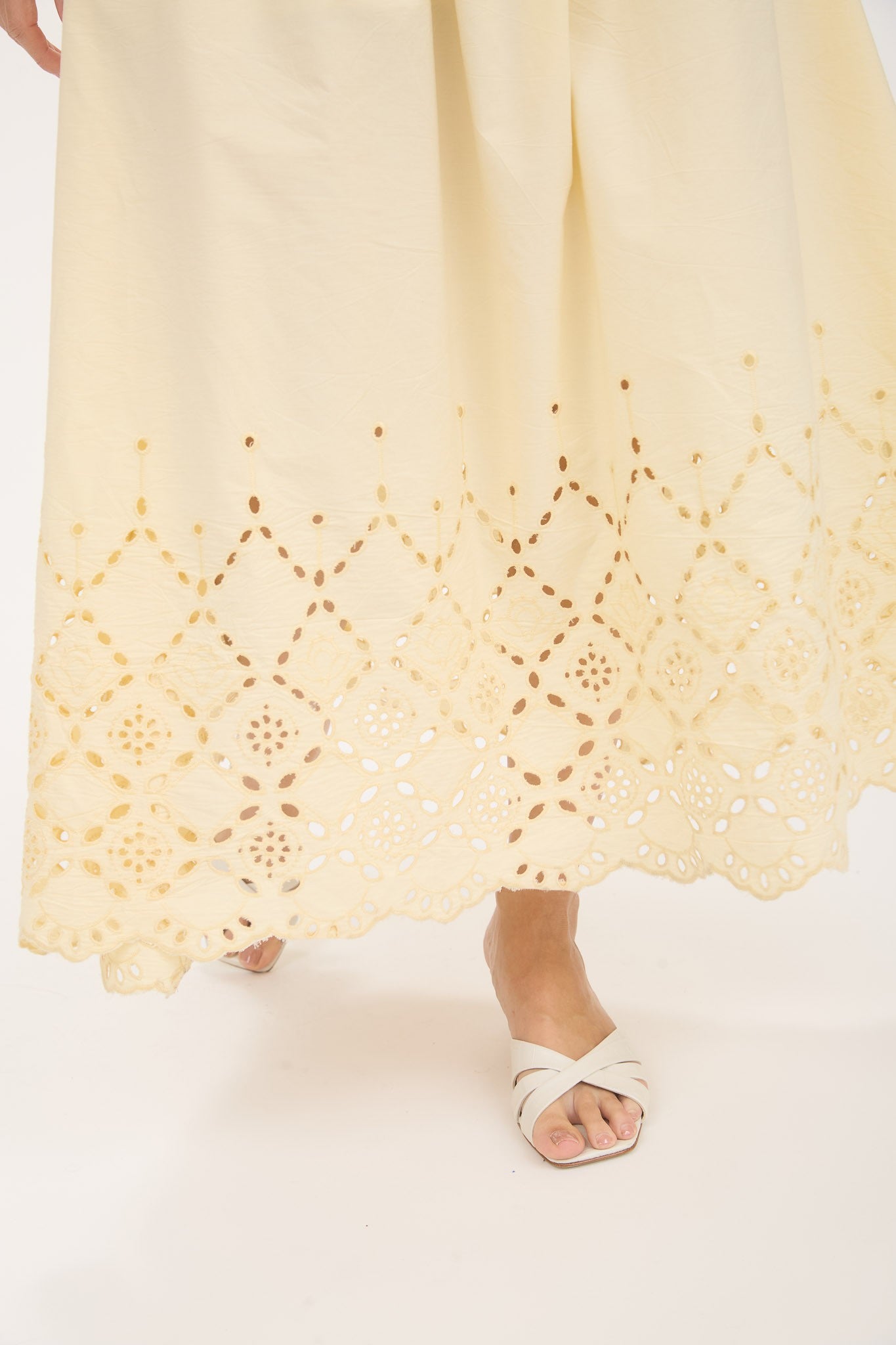 Eyelet Hem Detail Mix Media Tank Midi Dress