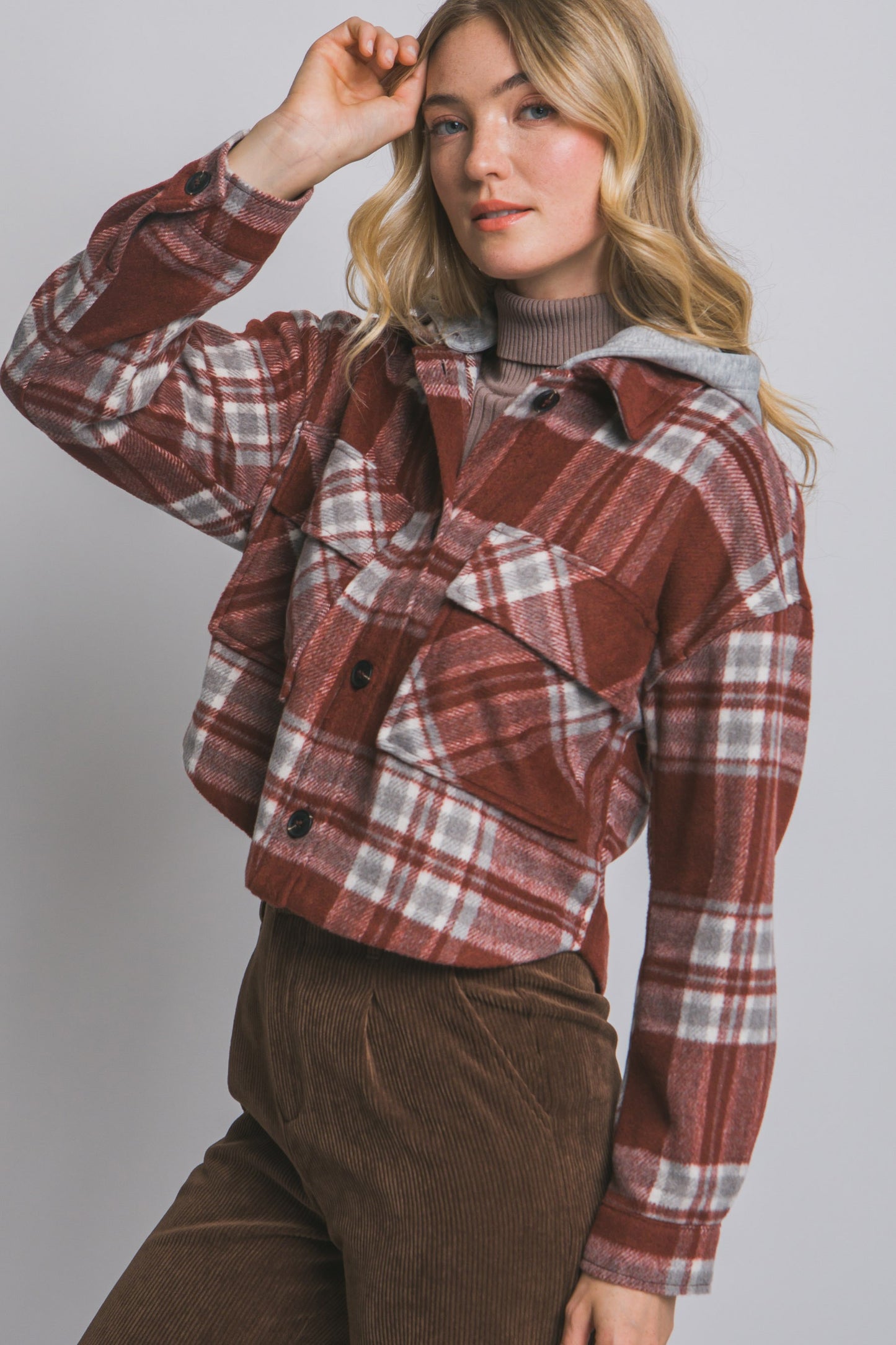 Plaid Shacket With Detachable Hood