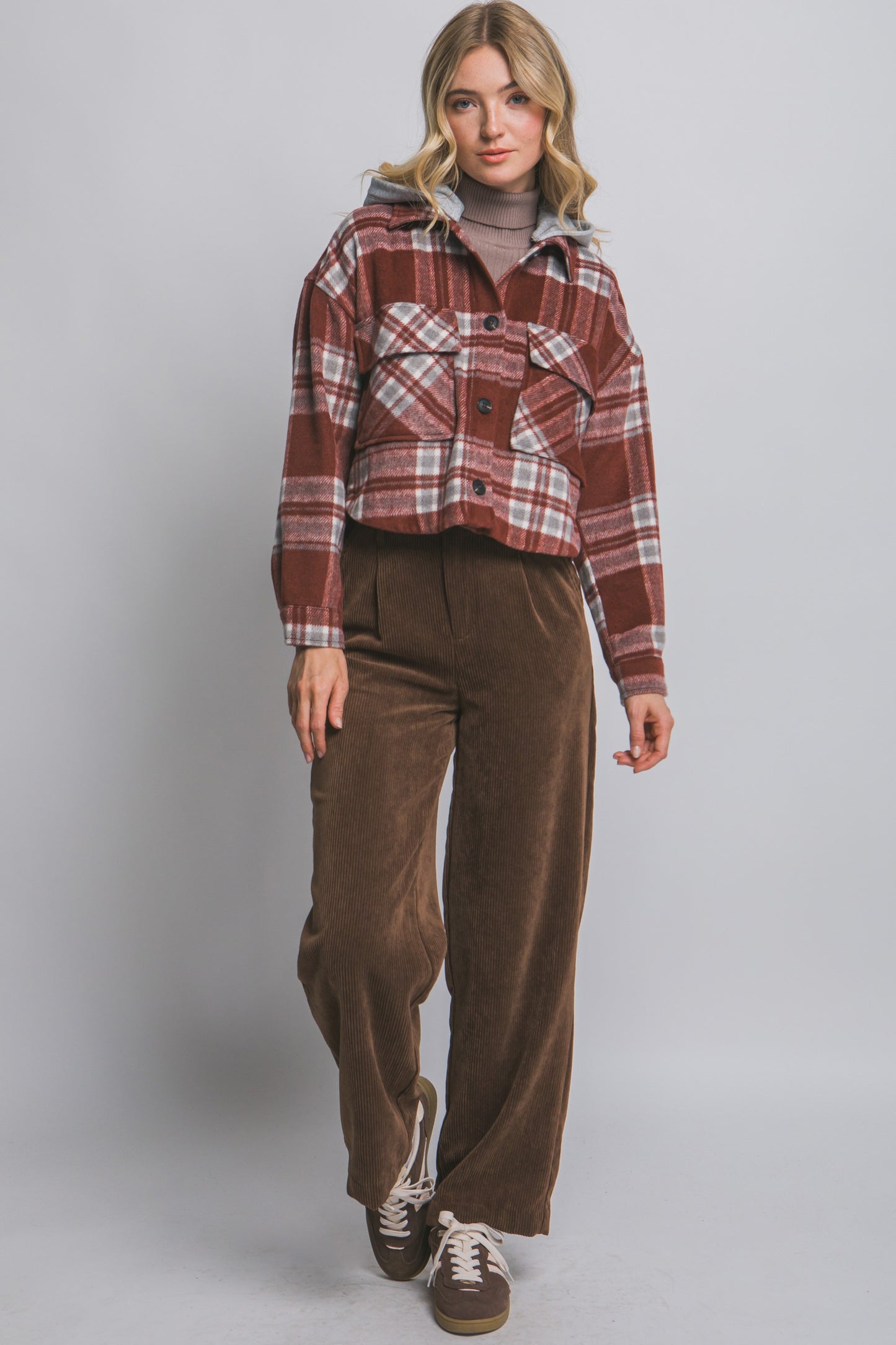 Plaid Shacket With Detachable Hood