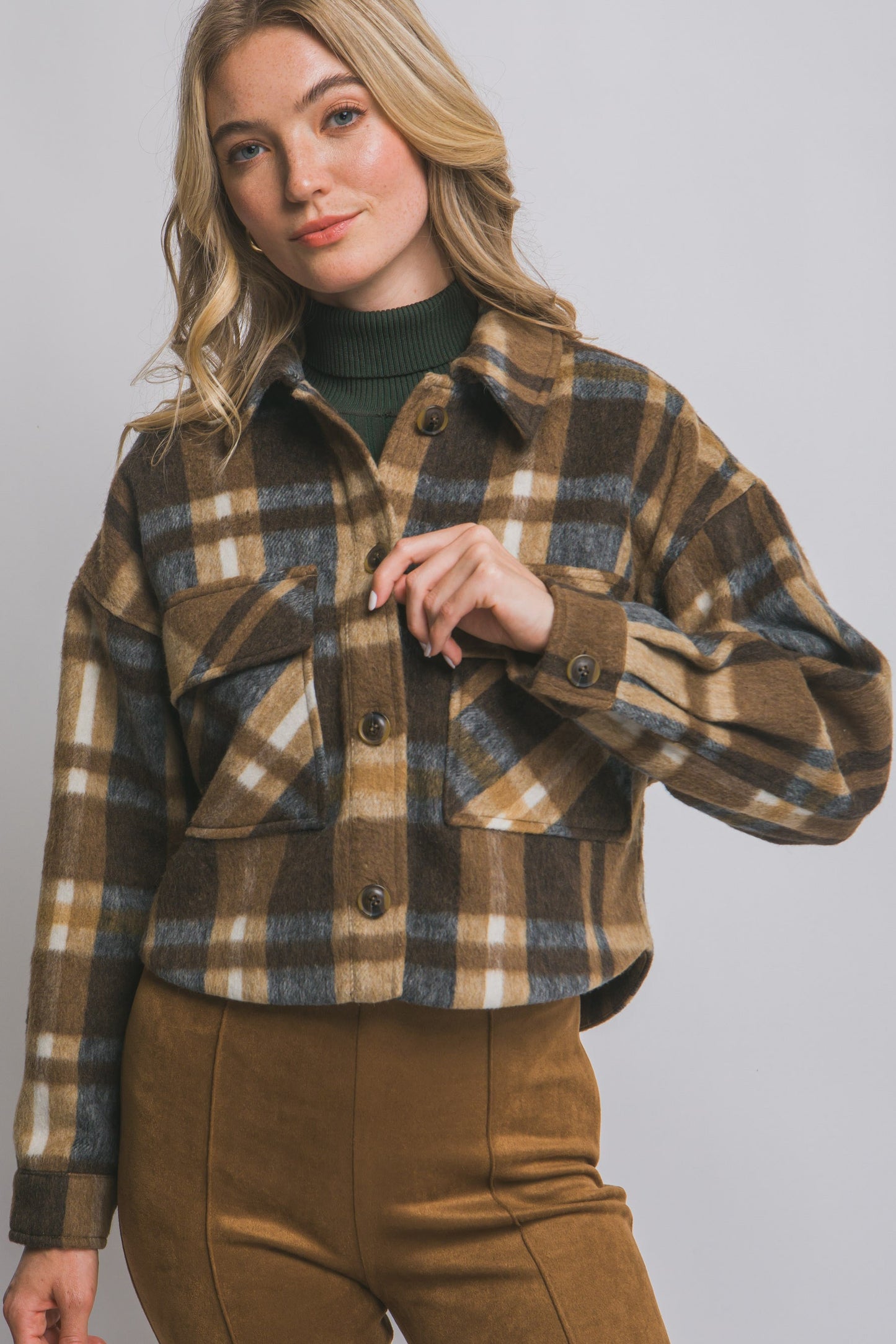 Plaid Fleece Cropped Jacket