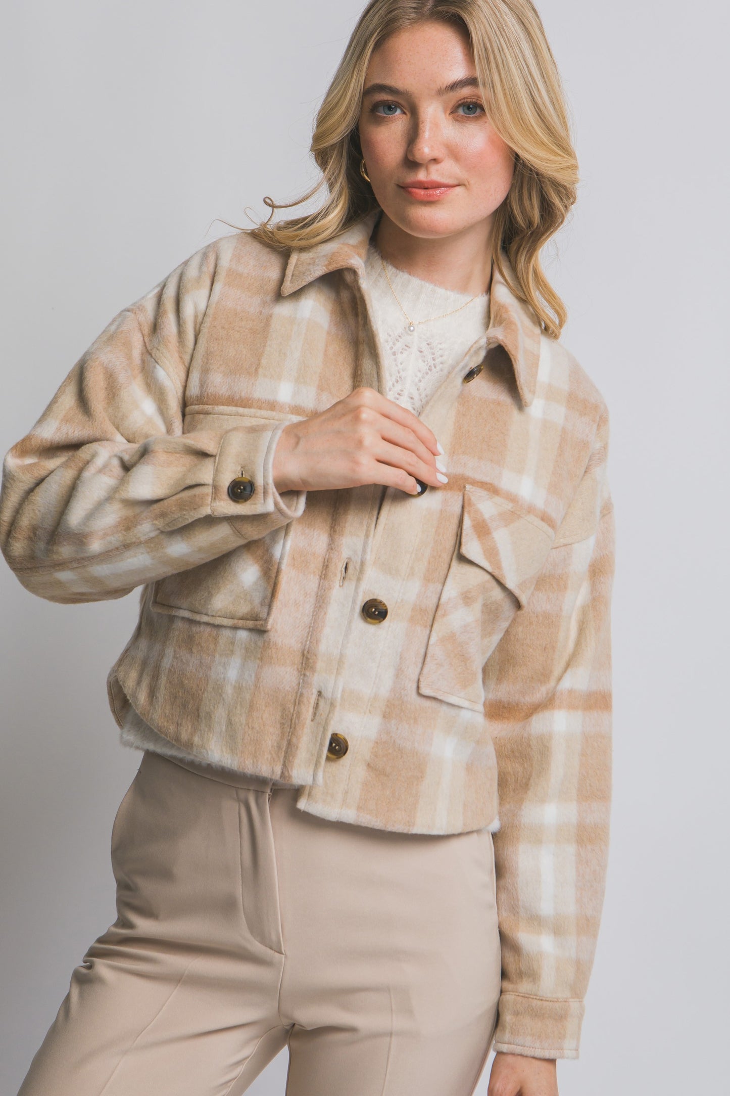 Plaid Fleece Cropped Jacket