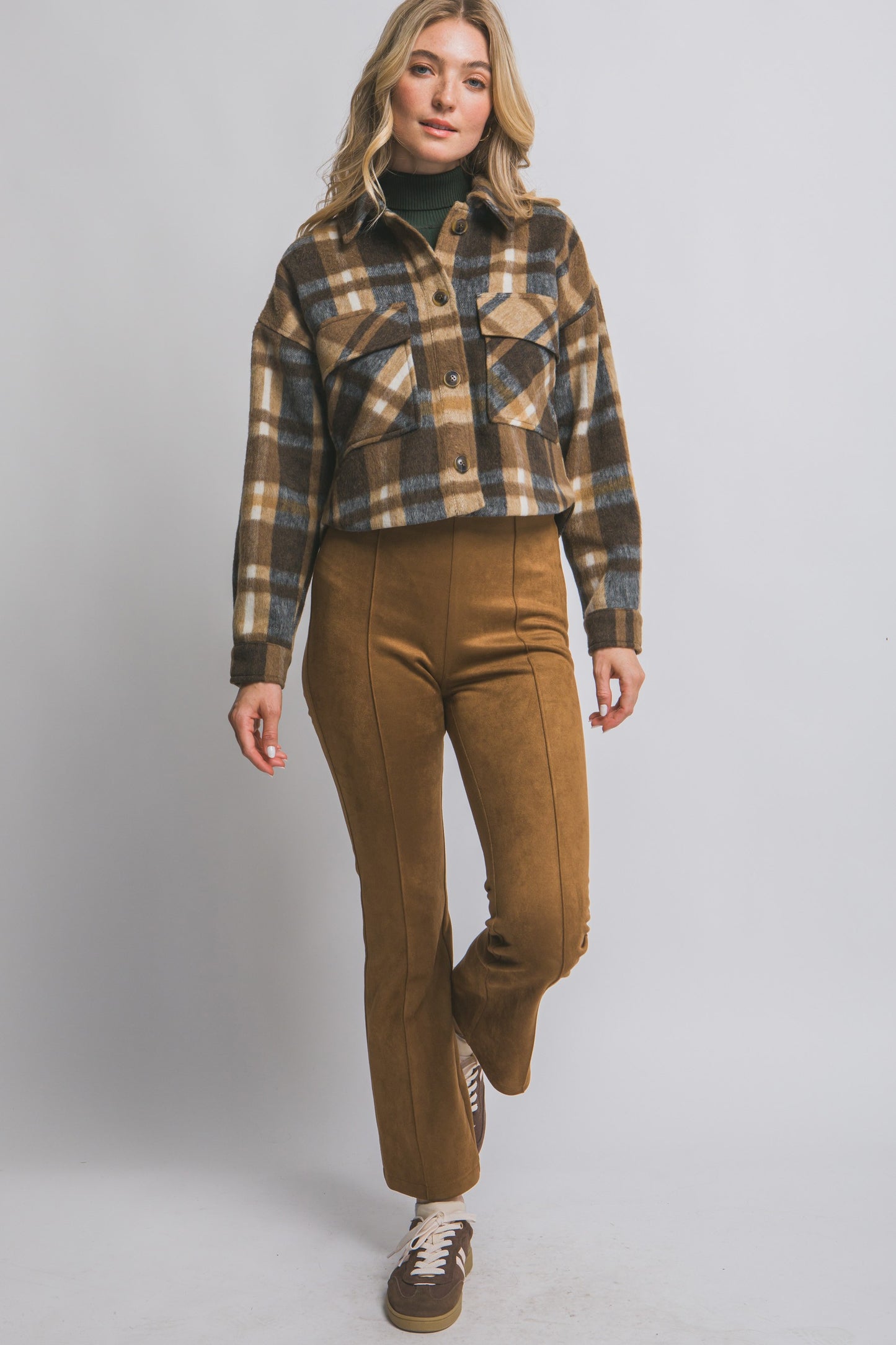 Plaid Fleece Cropped Jacket
