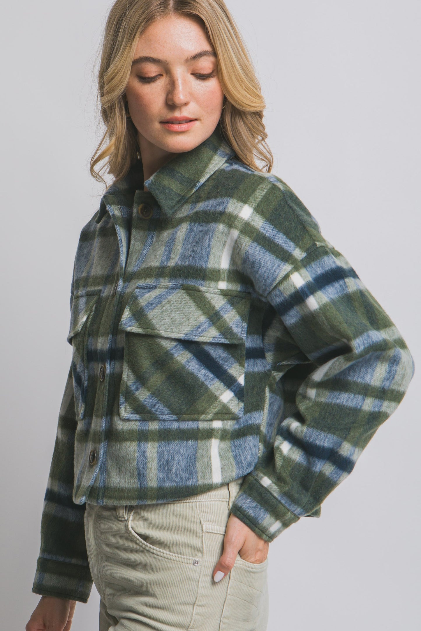 Plaid Fleece Cropped Jacket