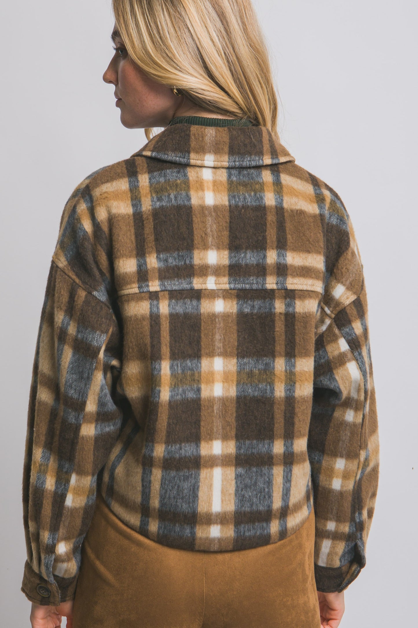 Plaid Fleece Cropped Jacket