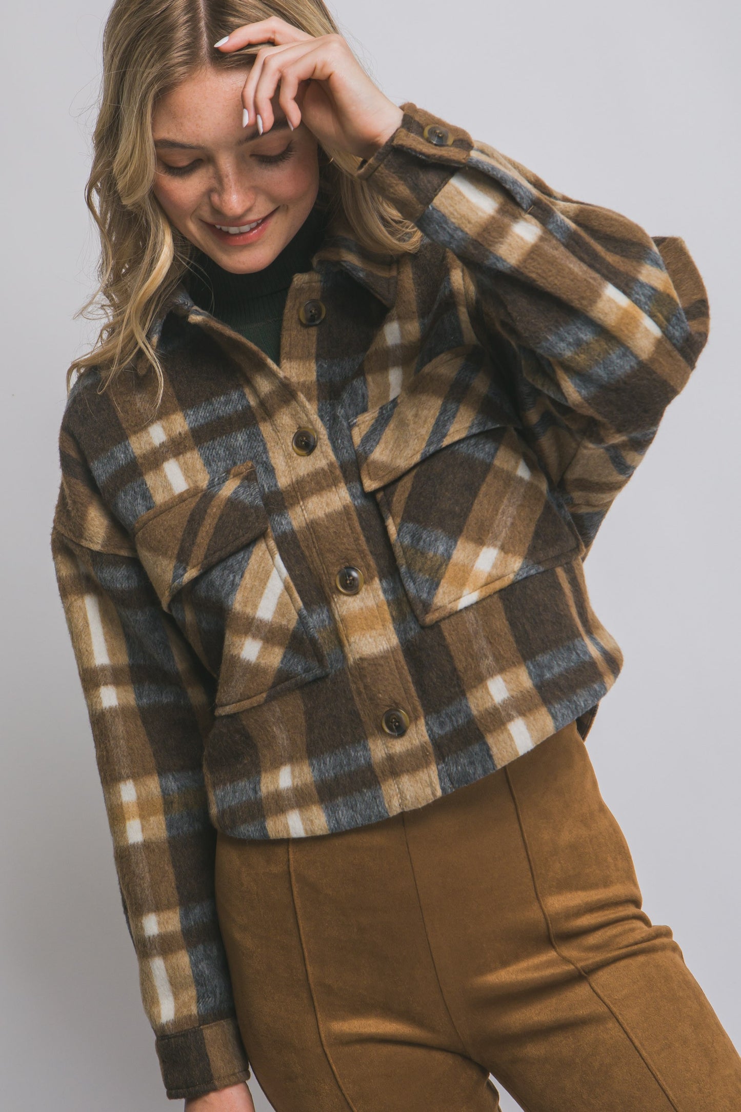 Plaid Fleece Cropped Jacket