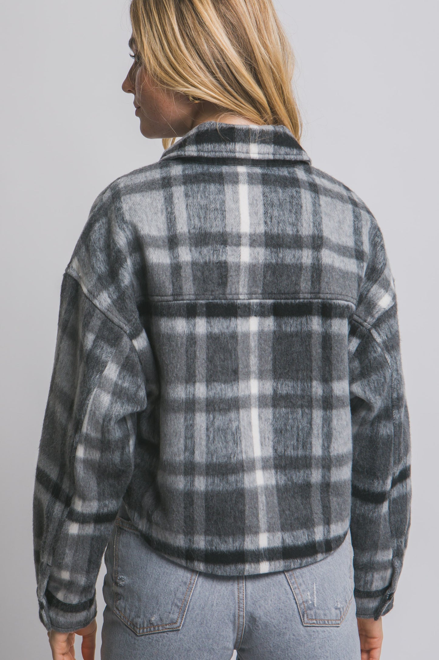 Plaid Fleece Cropped Jacket