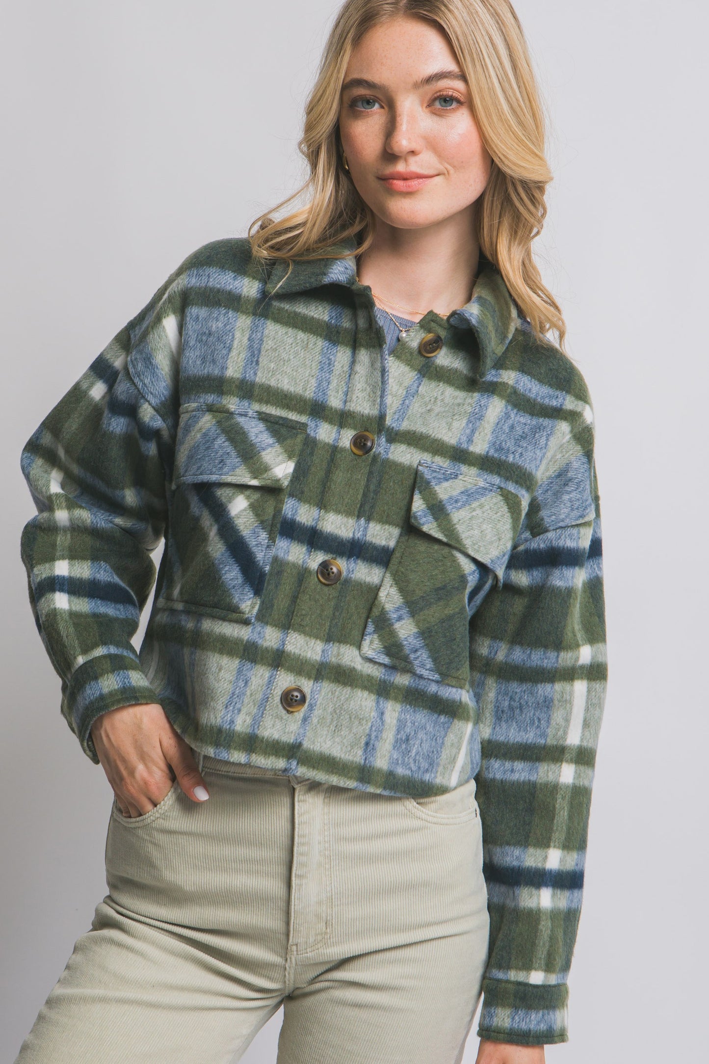 Plaid Fleece Cropped Jacket