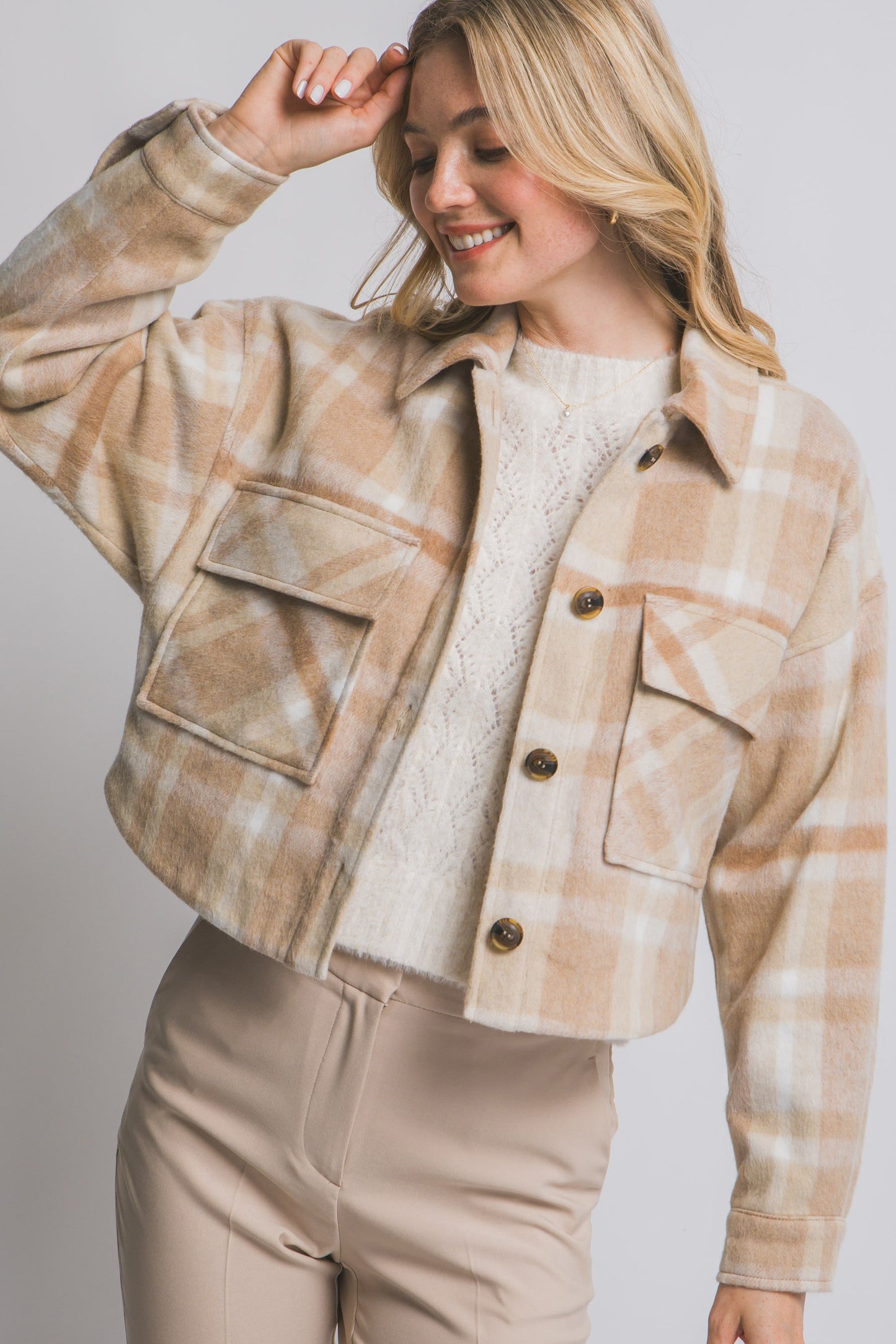 Plaid Fleece Cropped Jacket