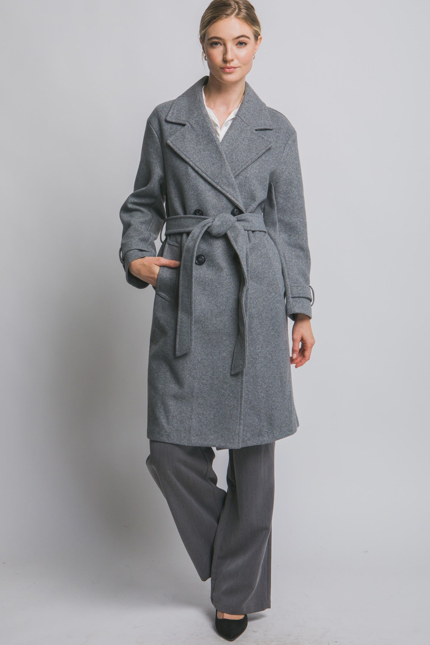 Double Breasted Belted Wrap Coat