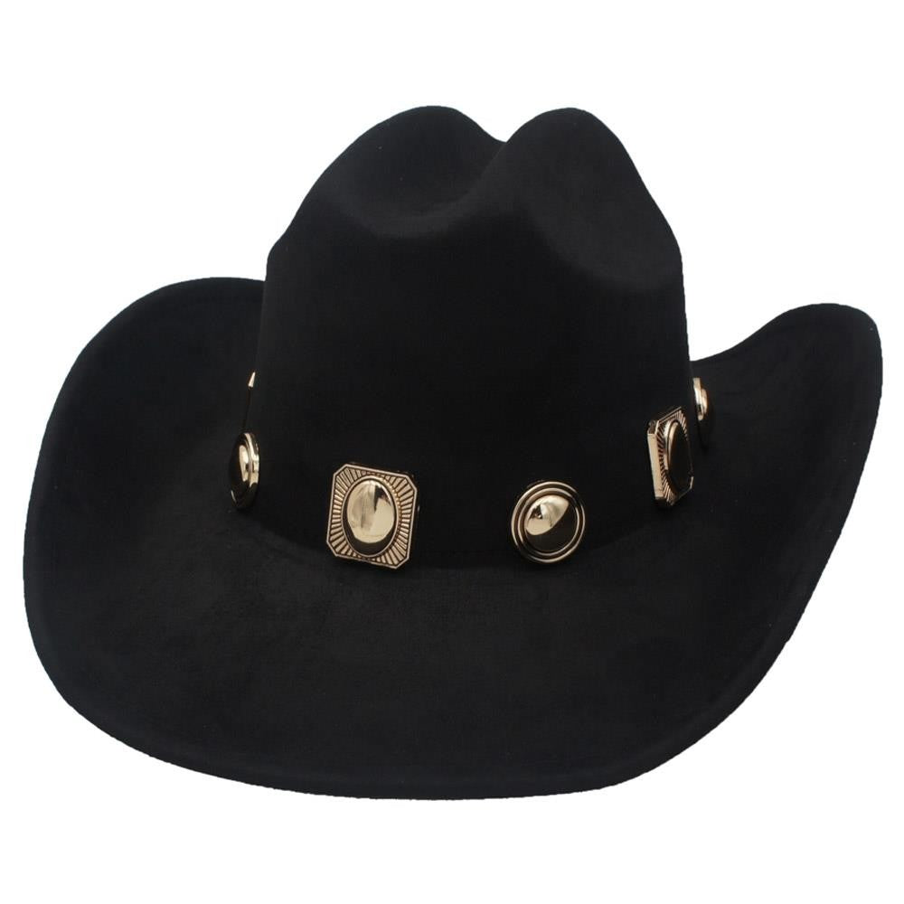 Faux Suede Gold Charm Cowboy Hat