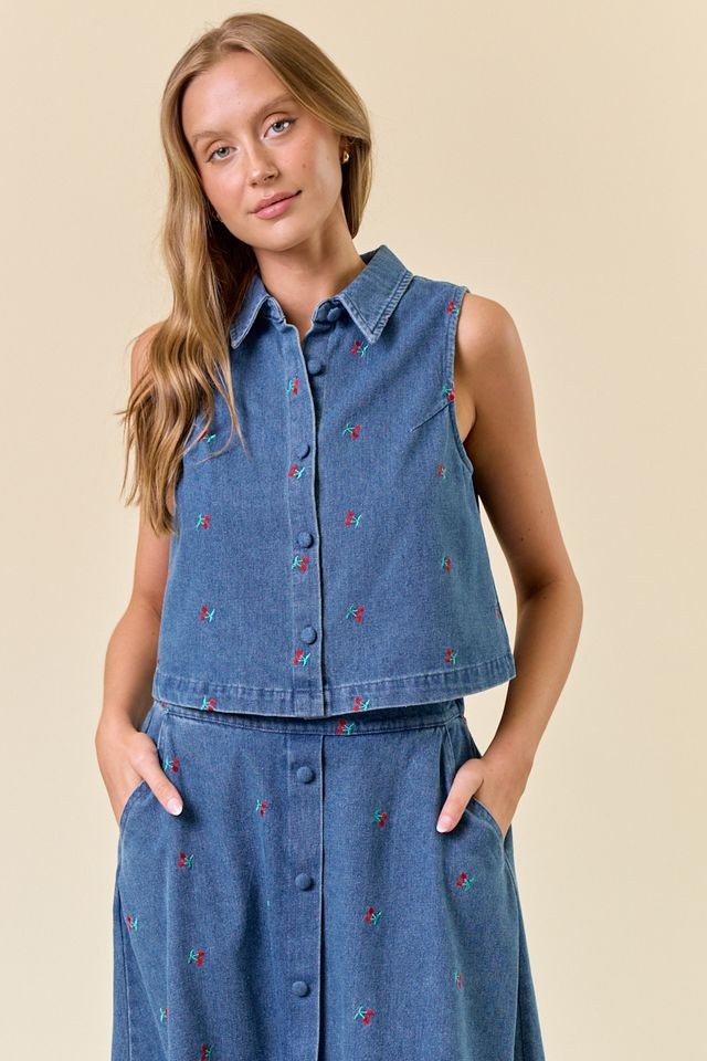 Cherry Denim Top
