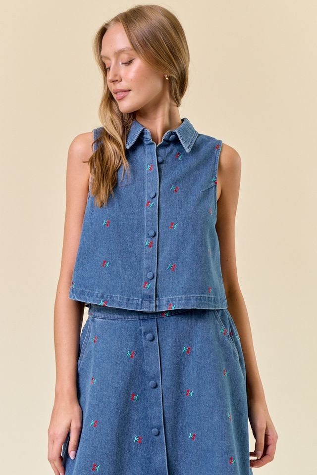 Cherry Denim Top