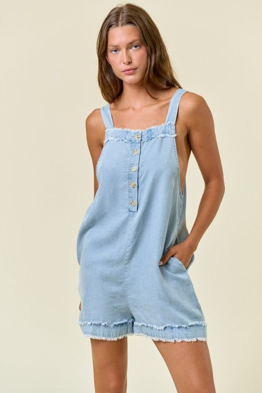 Tencel Front Button Romper in Lt. Denim