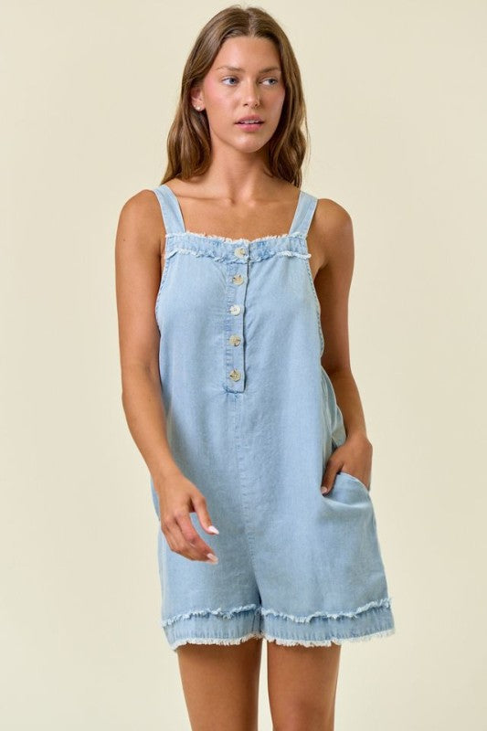 Tencel Front Button Romper in Lt. Denim