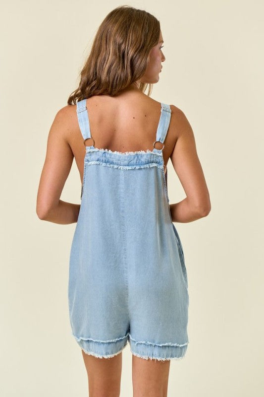 Tencel Front Button Romper in Lt. Denim