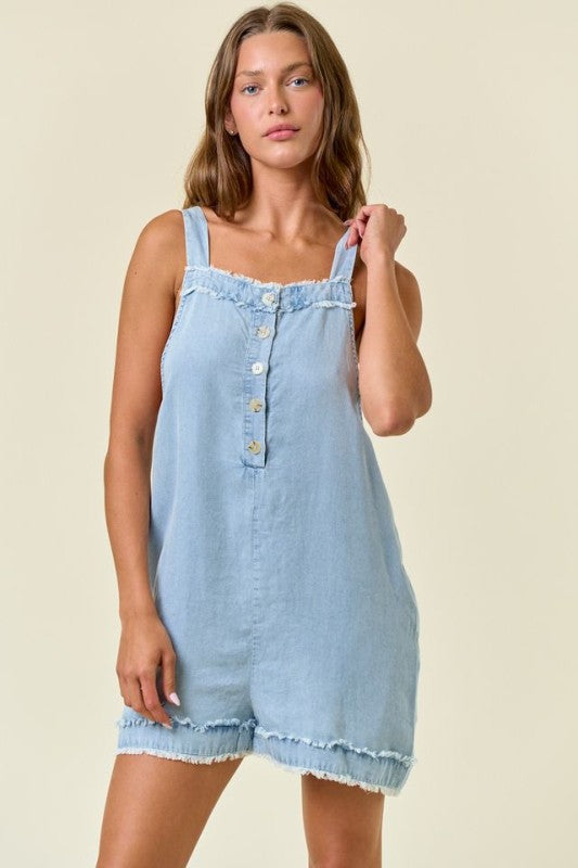 Tencel Front Button Romper in Lt. Denim