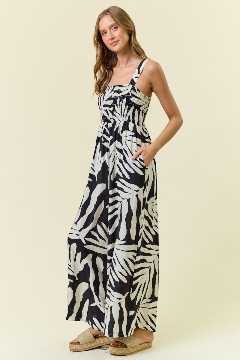 Floral Smocked Jumpsuit in Black