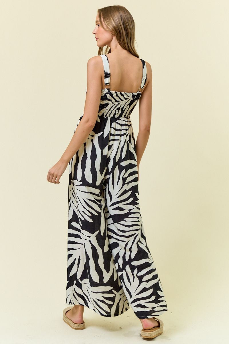 Floral Smocked Jumpsuit in Black