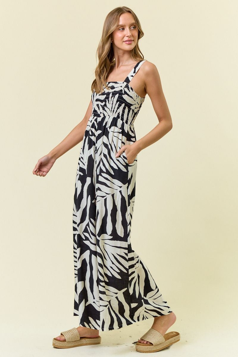 Floral Smocked Jumpsuit in Black