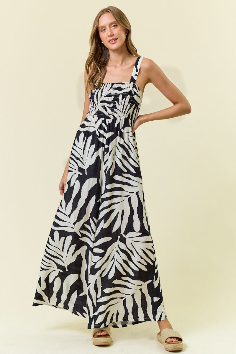 Floral Smocked Jumpsuit in Black