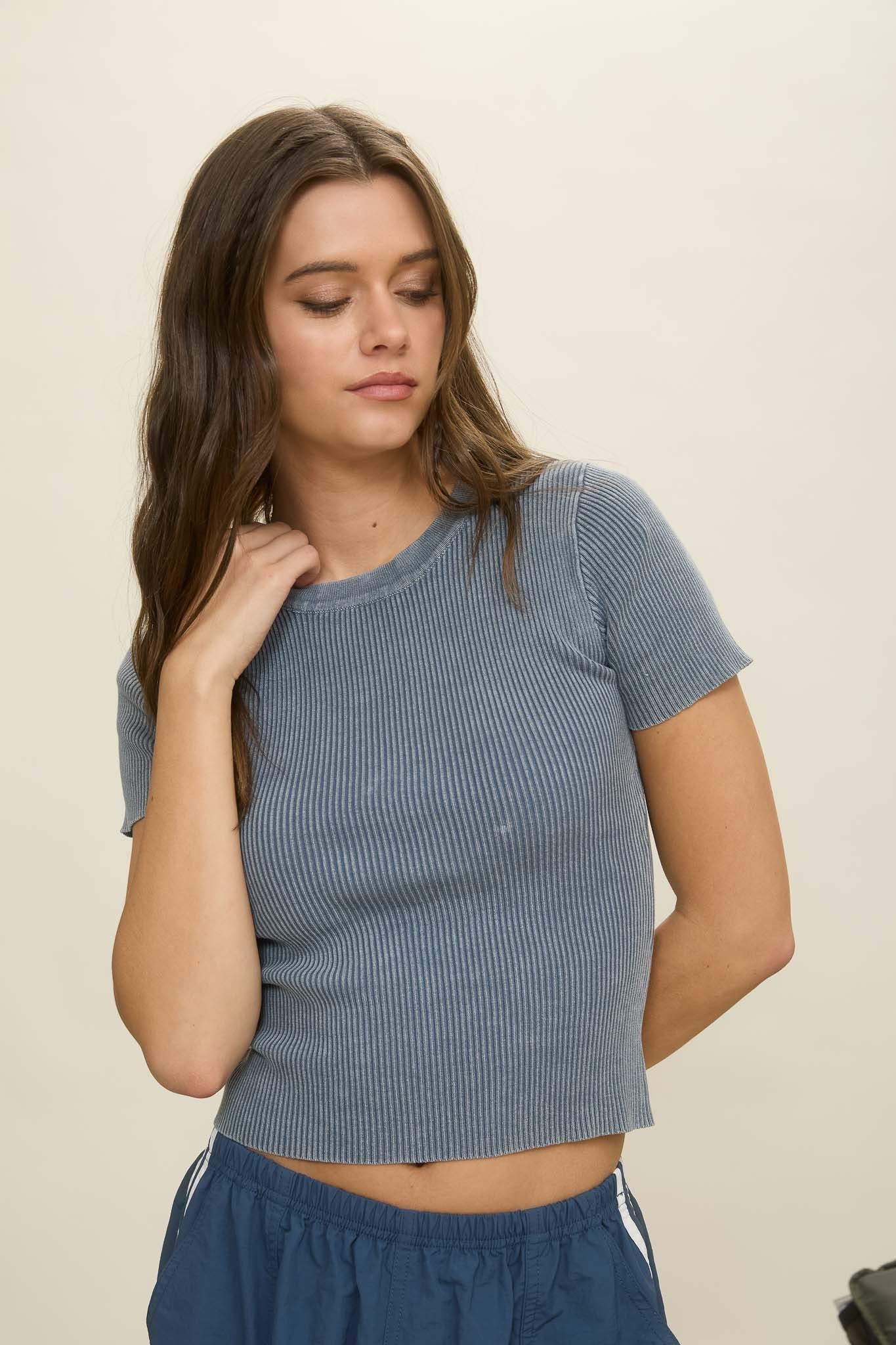 Washed Ribbed Crop T-Shirt