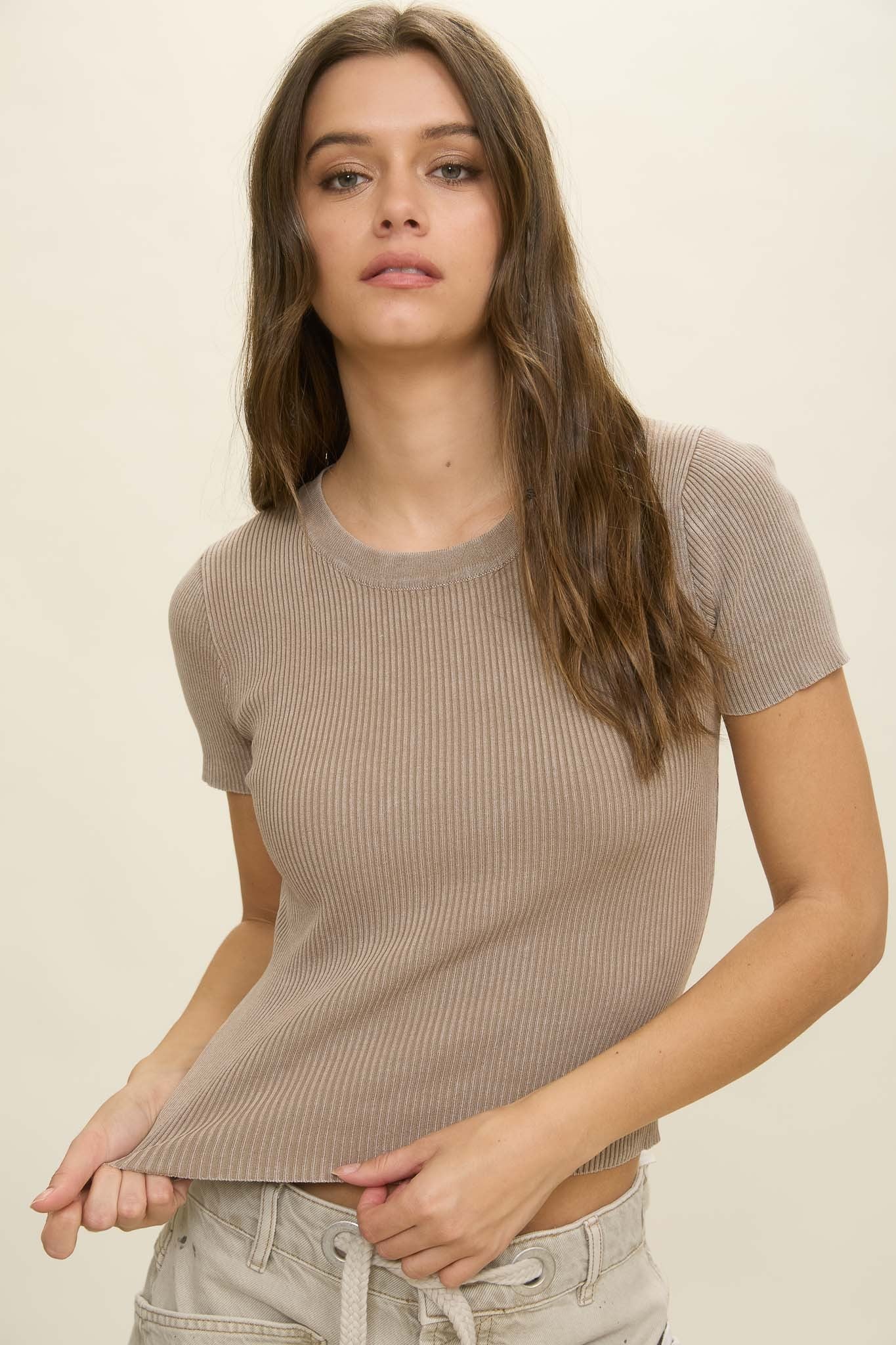 Washed Ribbed Crop T-Shirt