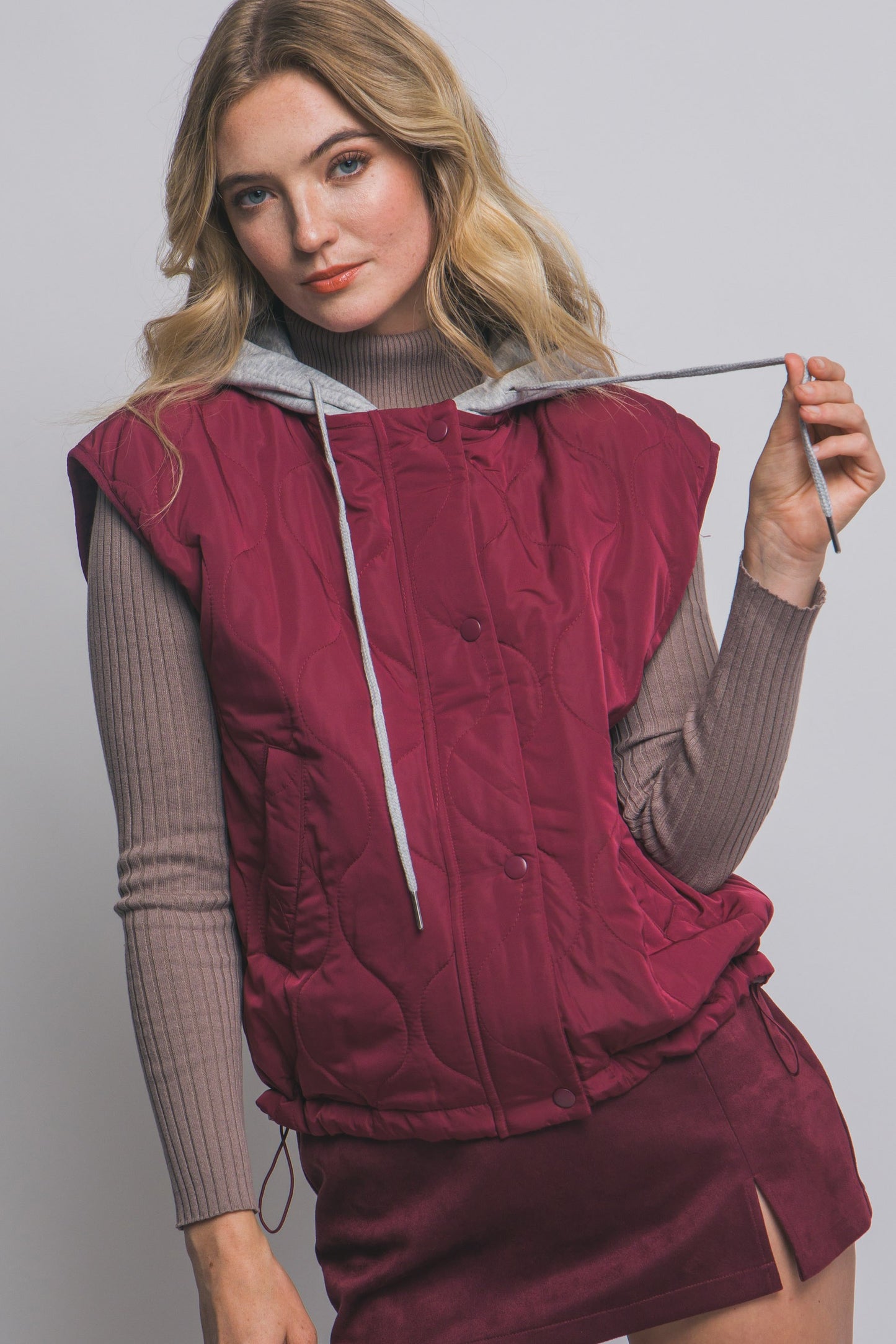 Quilted Drawstring Hooded Vest