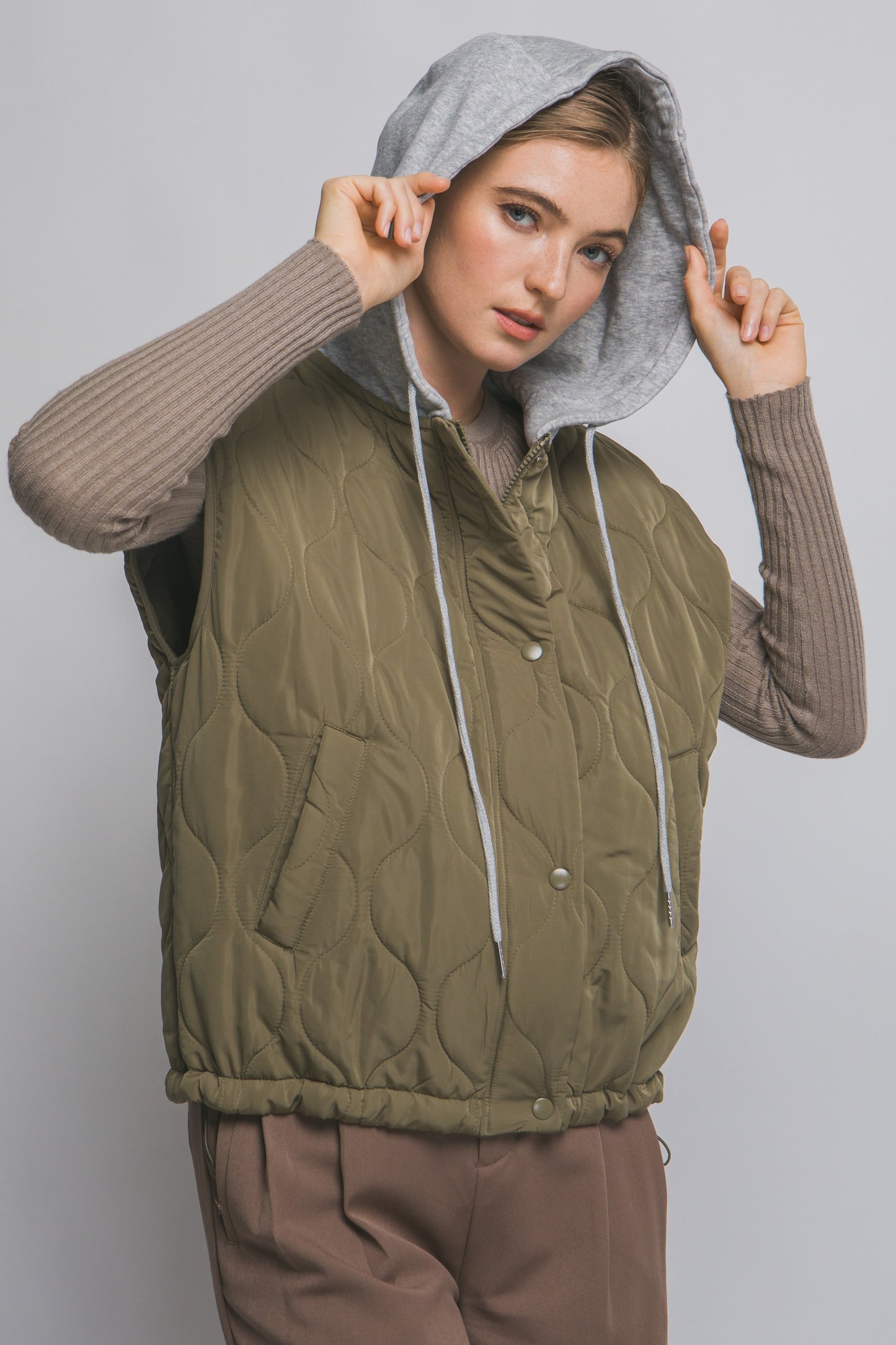 Quilted Drawstring Hooded Vest
