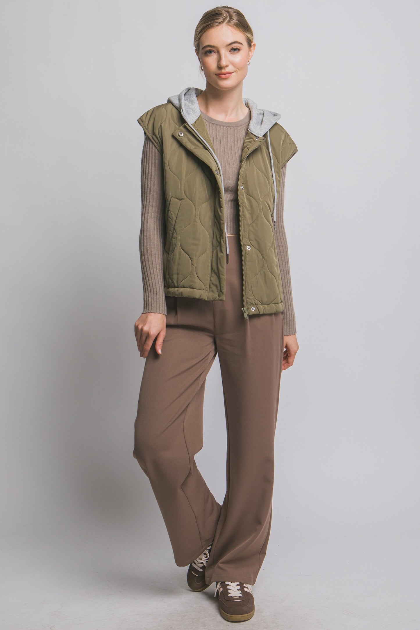 Quilted Drawstring Hooded Vest