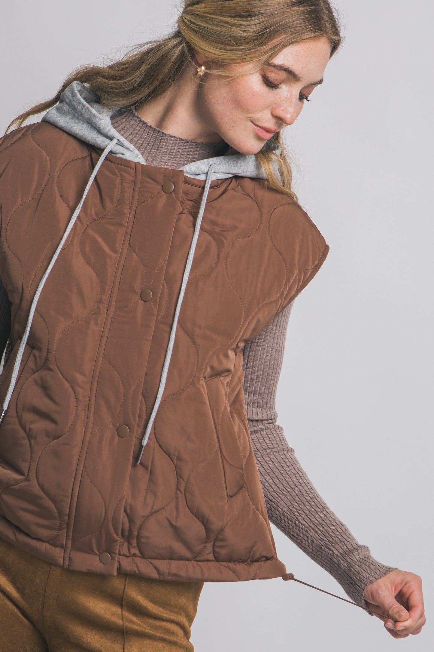 Quilted Drawstring Hooded Vest