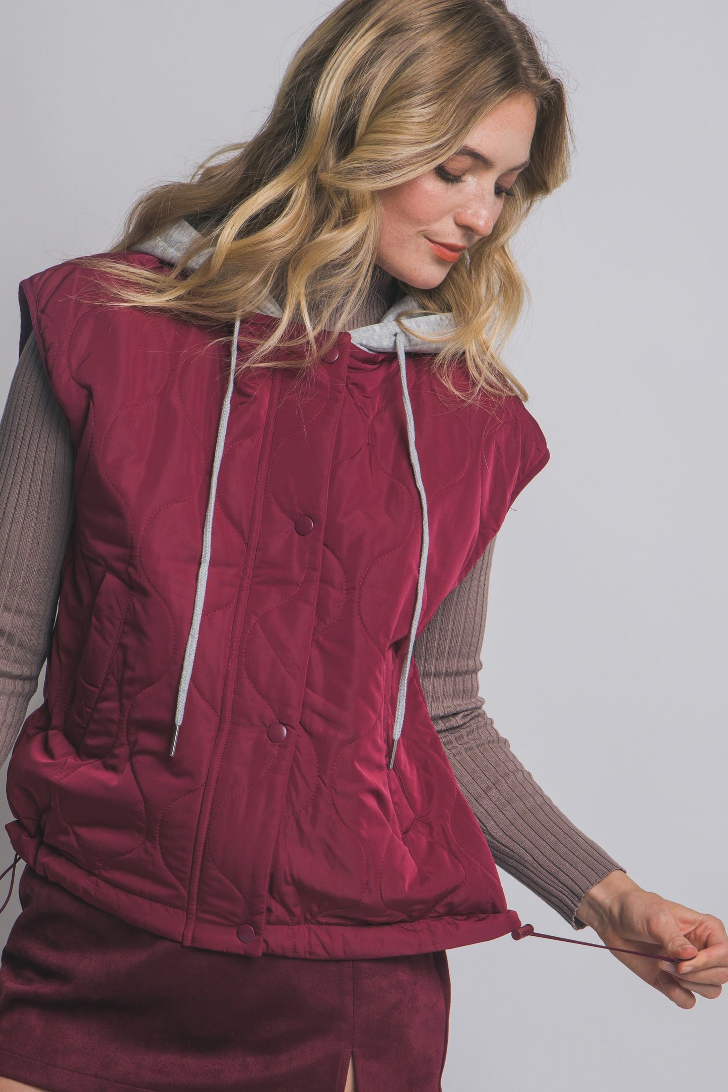 Quilted Drawstring Hooded Vest