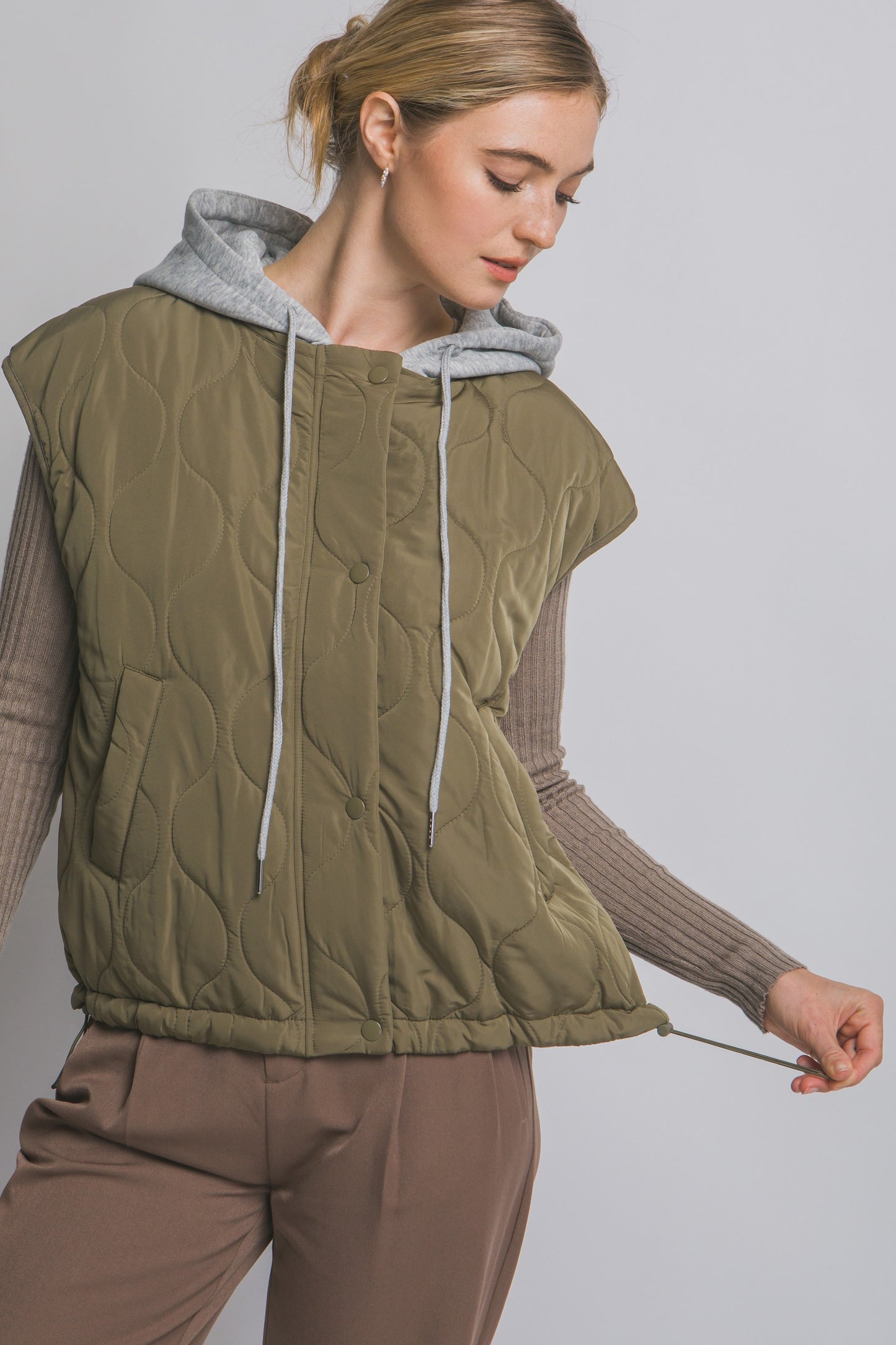 Quilted Drawstring Hooded Vest