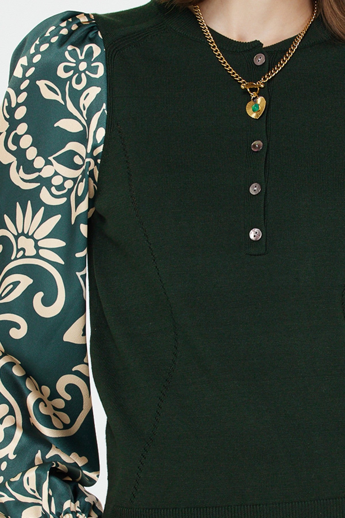 Mandarin Collar Combo Sweater Top